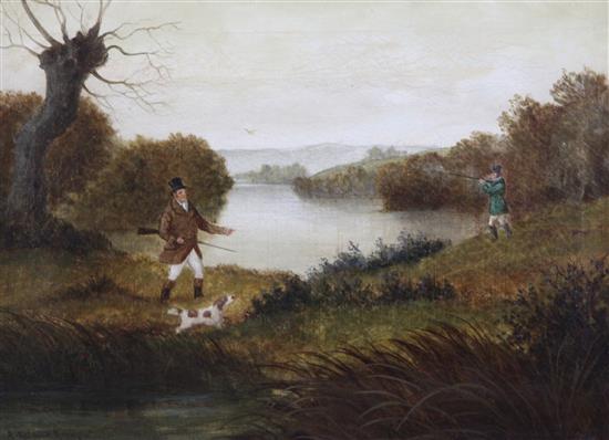 A. Roland. Knight (fl.1810-1840) Sportsmen in landscapes 9.5 x 13.5in.